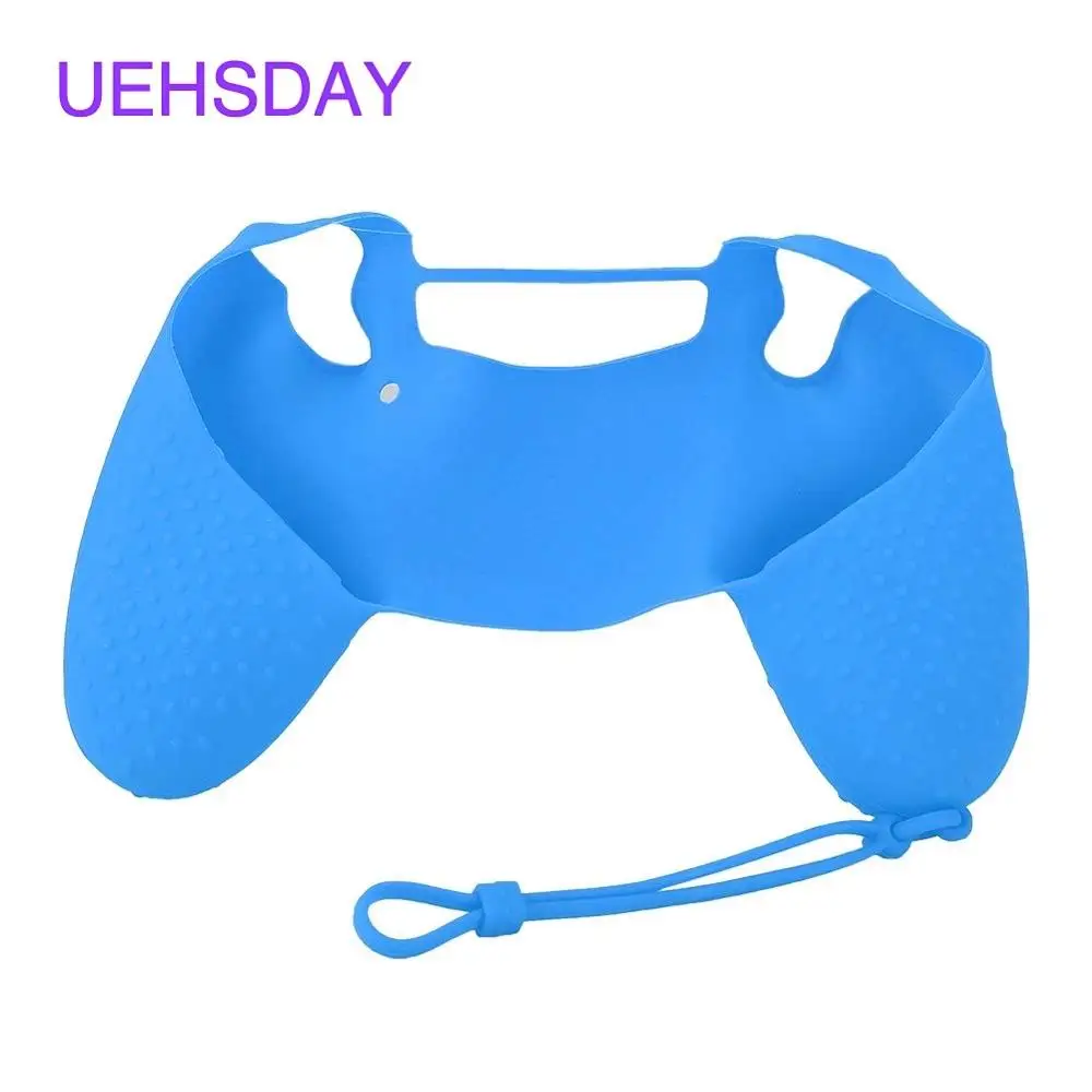 

Protective Silicone Blue Red Cover Case Anti-Slip Protection for PS4 Controller Handle with Hand Strap(Blue)