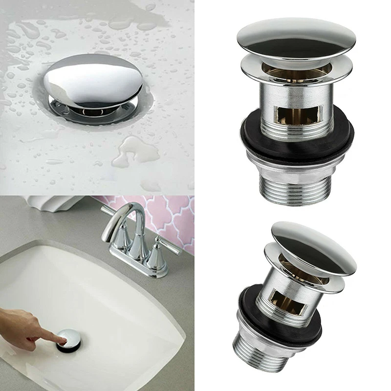 New Pop Up Basin Waste Slotted Bathroom Chrome Sink Push Button Click Clack Waste Plug Slotted Kitchen Bathtub Sinks Drains