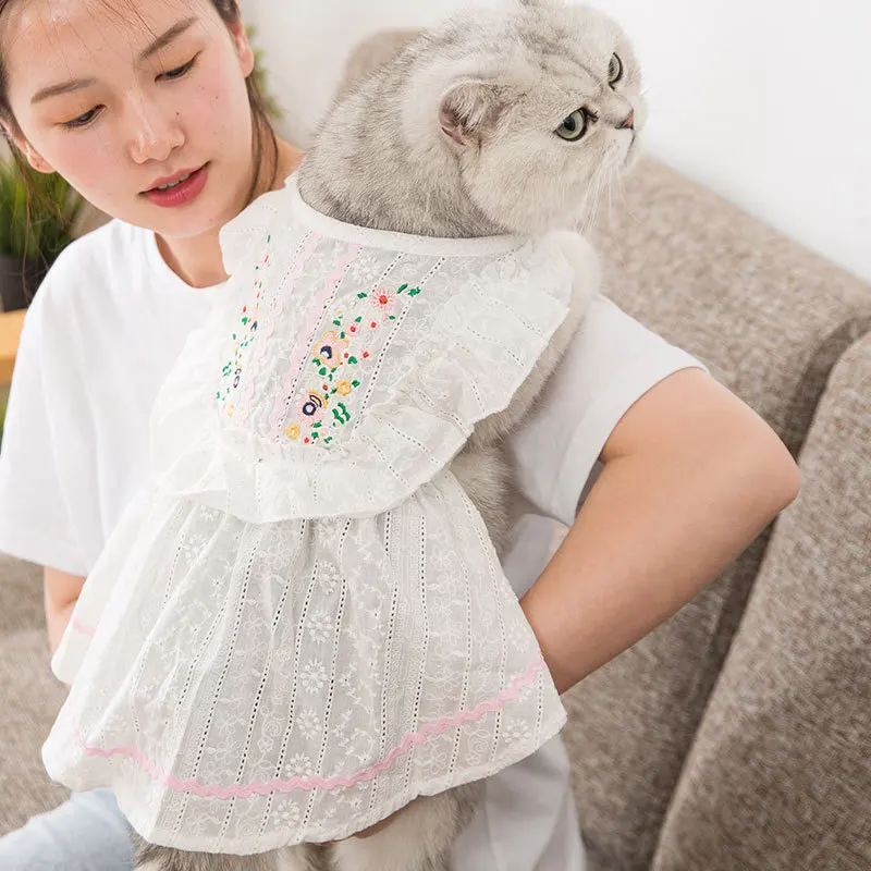Little Daisy Princess Dog Dresses Cute Cotton Puppy Clothes for Small Dogs Girl Thin Breathable Dog Skirts Floral Cat Costume