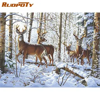 

RUOPOTY Painting By Number Kits 50x65cm Diy Framed On Canvas Home Wall Decor Elk Animal Picture By Number Handmade Paints