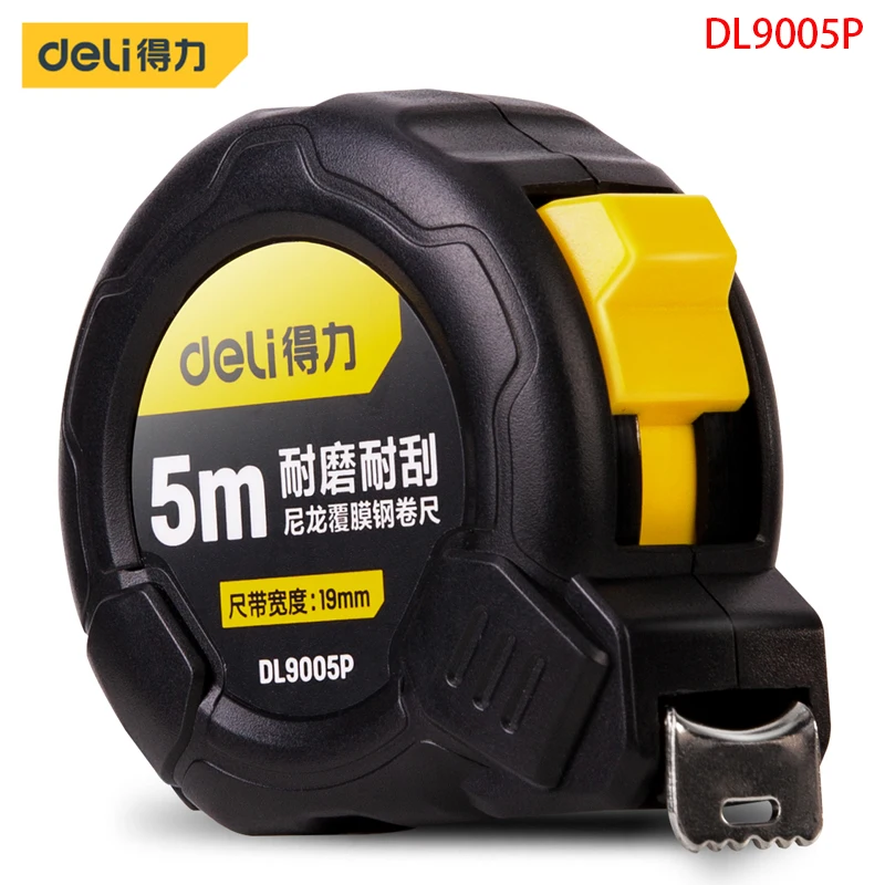 Deli DL9005P NylonCoatedSteel Tape Measure Specification 5mx19mm Carbon Steel Tape Manganese Steel Spring Design Measuring Tools