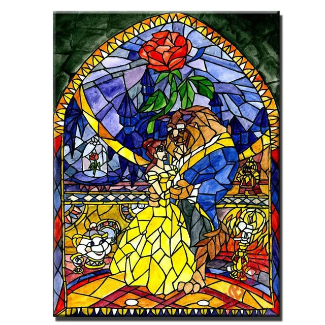 YEESAM ART Peinture de Diamant 5D, La Belle et la Bête Disney DIY Diamant  Painting Diamond Painting Complet Broderie par Numéros