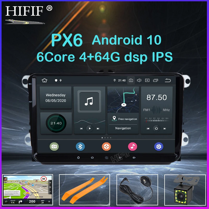 Мультимедийный плеер PX6 IPS DSP Android 10 для VW PASSAT B6 B7 V7 Golf 5 6 Tiguan BORA Fabia быстрая сиденья