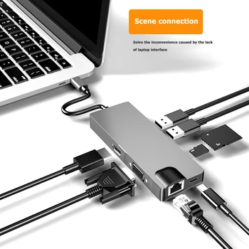 

VGA RJ45 PD Card Reader Adapter Notebook Smartphone Expansion Converter HW-TC12 USB C Hub Type C to 2 USB 3.0 HDMI Dock