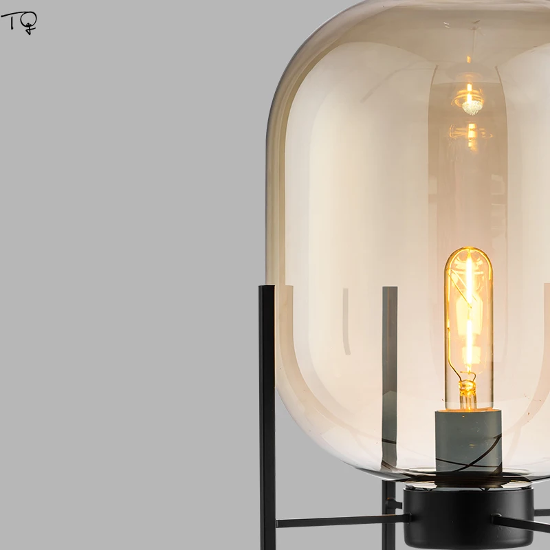 Скандинавские постмодерн дымовые серые/янтарные стеклянные светодиодные настольные лампы винтажные минималистичные прикроватные декоративные лампы для гостиной