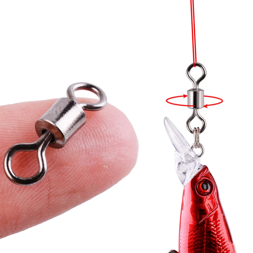 50PCS Fishing Barrel Bearing Rolling Swivel Solid Ring Lures Connector 11 Si  JB 
