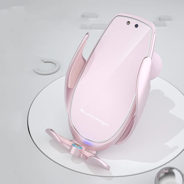 Disney Mickey Minnie Automatic Clamping Wireless Charger Car Phone Holder Smart Sensor Air Vent Mount Mobile Phone Stand Hold Pink