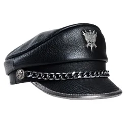 Men's Women's Real Leather Military Service Cap Punk Germany