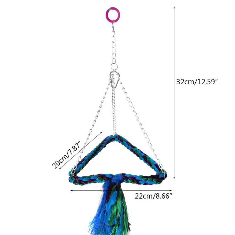 Bird Hanging Swing Triangle Rope Wrapped Perch Cage Parrot Chew Toys Climbing Standing Bar Bird Toys For Birds Budgie Parakeet