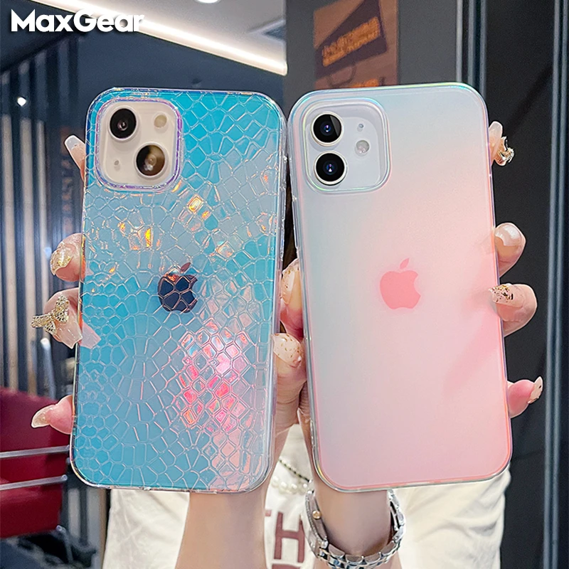 Luxury Aurora Laser Transparent Gradient Case For iPhone 13 12 11 Pro Max 7 8 plus X XR XS Max Soft Bumper 3D Cover Cute Fundas clear iphone 11 Pro Max case