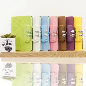 

For Cartoon Pattern PU Leather Cover Notebook with Combination Lock Portable Sketchbook Note