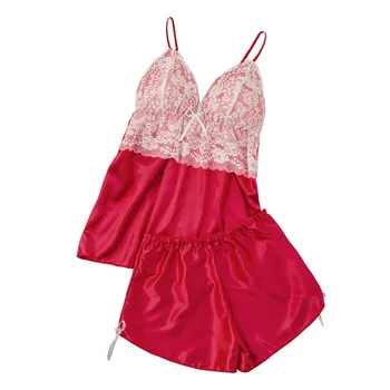 

The New пижама fashion Women Home Satin Lace Silk Bow Pajamas Set Camisole + Shorts Sleepwear Lingerie Set пижама для женщин