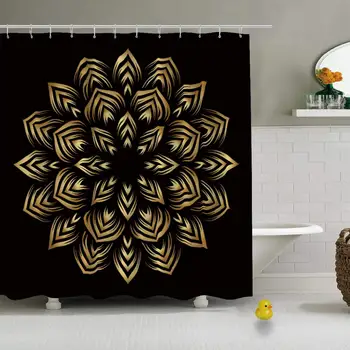 

Mandala esque Gold Round Pattern On Vector Durable Shower Curtain for Bathroom,79''L x 72''W