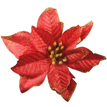 10pcs Artificial Flowers For Decoration Glitter Poinsettia Fake Flowers DIY Christmas Tree Home Wedding Decoration Flower Head 3