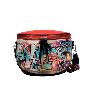 

2019 Hip-hop Cartoon Street Style Graffiti PU Leather Messenger Bag Girl Female Travel Women Shoulder Bag Crossbody Handbag