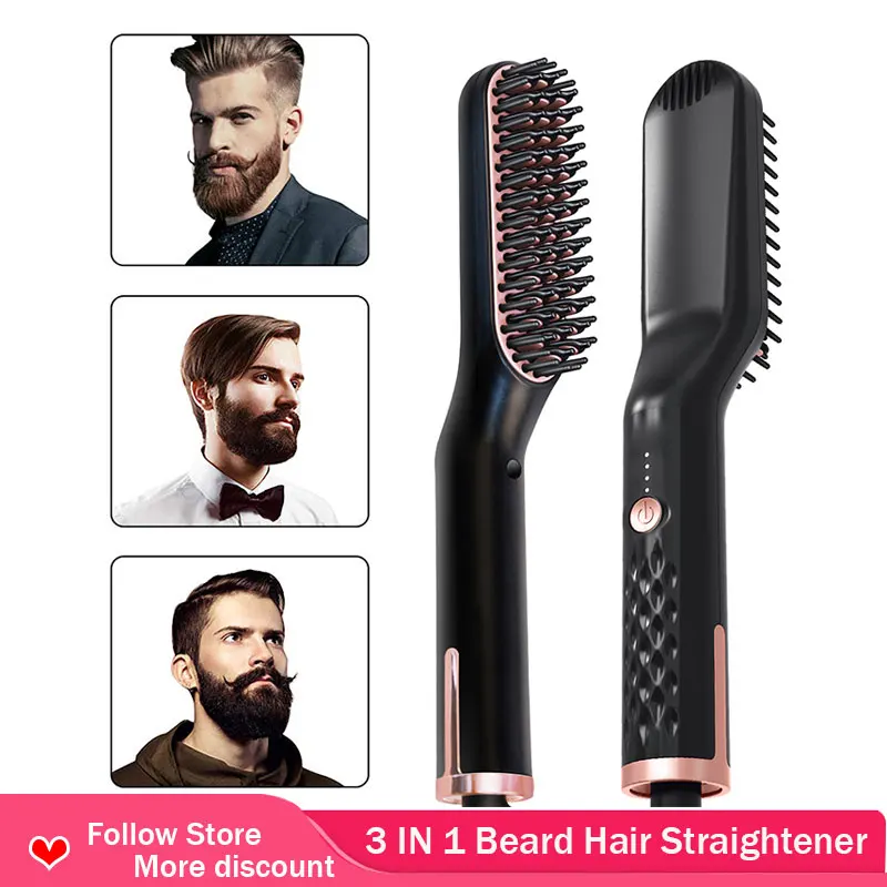 

3 IN 1 Beard Hair Straightener Brushes Quick Hair Straightener Comb Ceramic Fast Heat Beard Straightening Iron Hot Combs For Man