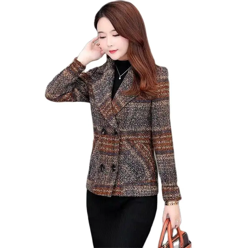 

Woolen Coat Women's Autumn Winter New Mother Jacket Korean Middle-aged Women's Short Woolen Coats Femme Fashion Blazer 4XLA
