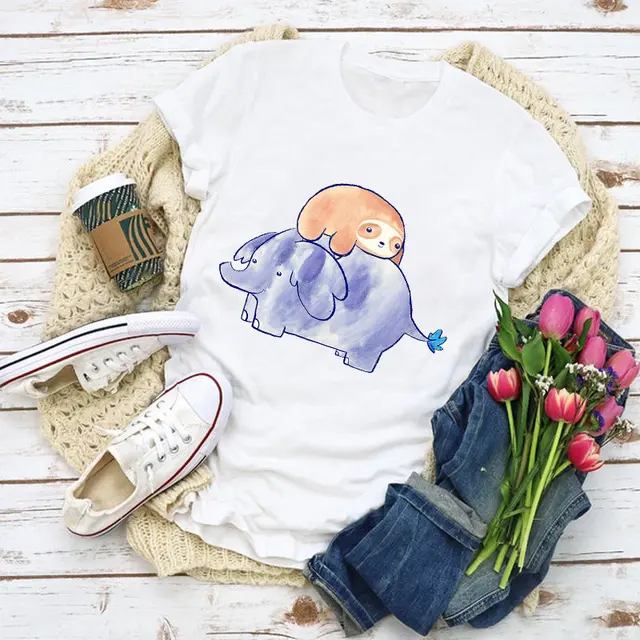 Woman Pattern T-shirt Witch Coffee Cartoon Fashion Summer Plus Size T-shirt Top Harajuku T-shirt Ladies Clothes 24554