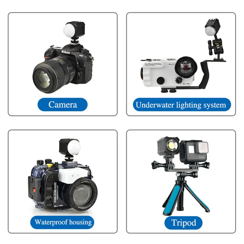 Underwater Camera Flash 60M Waterproof Diving Fill Light 2000Lm For Hero 7 6 5 Action Video Cameras Accessories