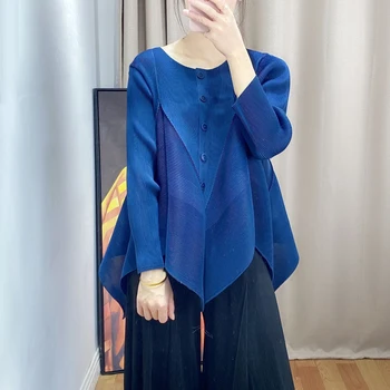 

Spring 2020 new women's bud coat Miyak fold Stylish loose large size thin irregular long-sleeved single-breasted top Tied 789456