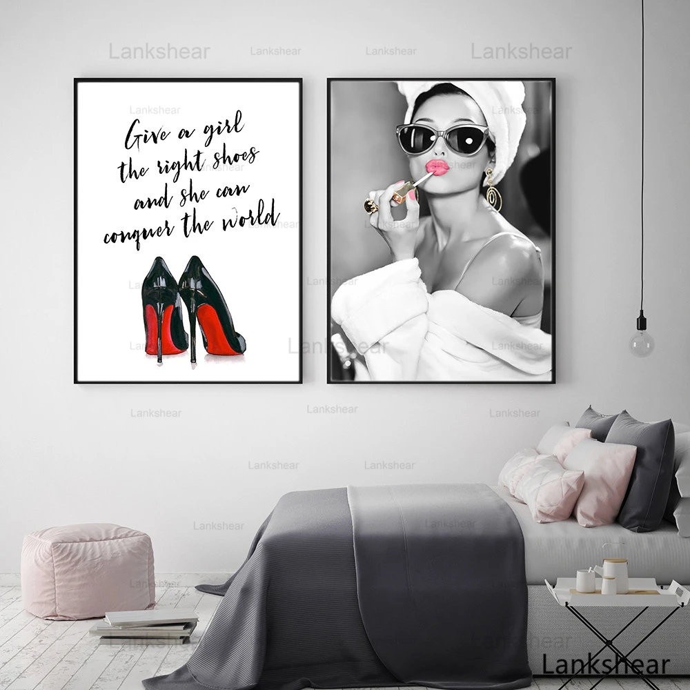 Fashion Girl Nordic Poster Magazine Cover Wall Art Canvas Painting ...