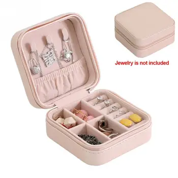 

PU Leather Jewelry Box Portable Storage Organizer Earring Holder Zipper Women Jewelry Display Travel Case 10x10x5.5cm White