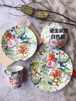 

christmas wedding Spanish ceramic tableware Western dishes auspicious flowers parrots decorative dishes bowls and cups black