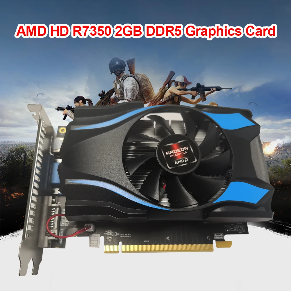 Gaming Graphics Card R7350 2GB DDR5 128bit Graphics Card with Cooling Fan HDMI-compatible+VGA+DVI Interface