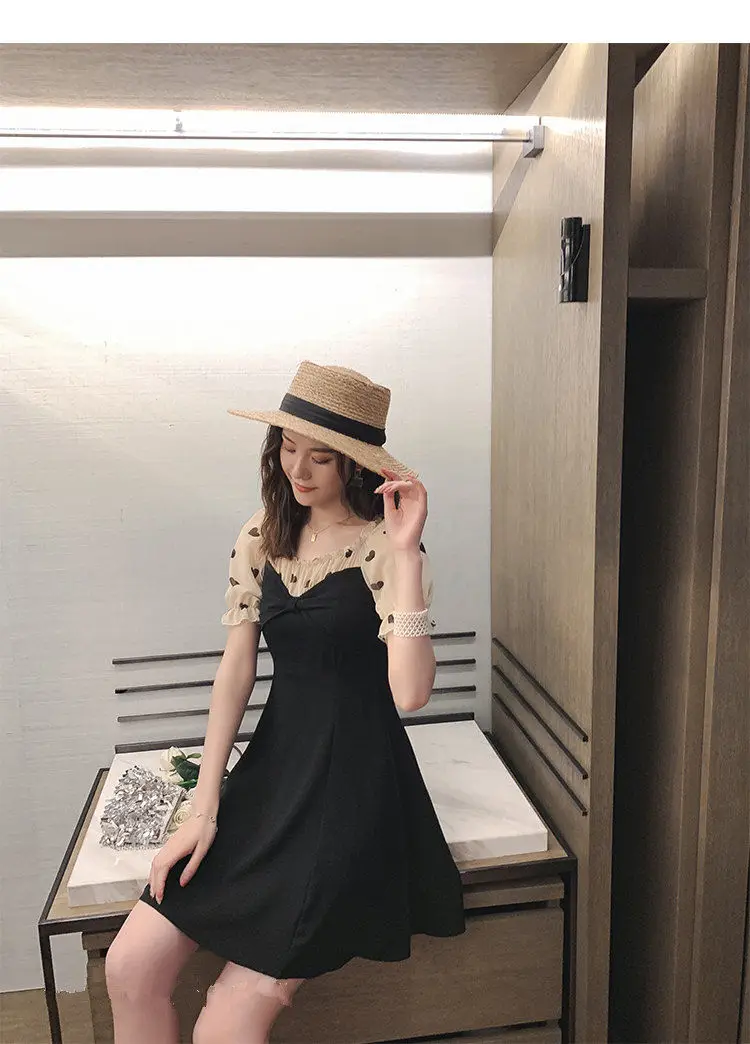 Dress Women Chiffon Patchwork Summer New Arrival Printed Lovely Slim Short Black Dresses Tunic Ruffles Sweet Girl Fairy Chic Fit