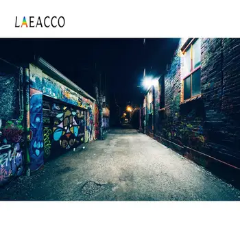 

Laeacco Graffiti Backdrops Old Town Pathway Alley Party Decor Baby Child Night Scenic Photo Background Photocall Photo Studio