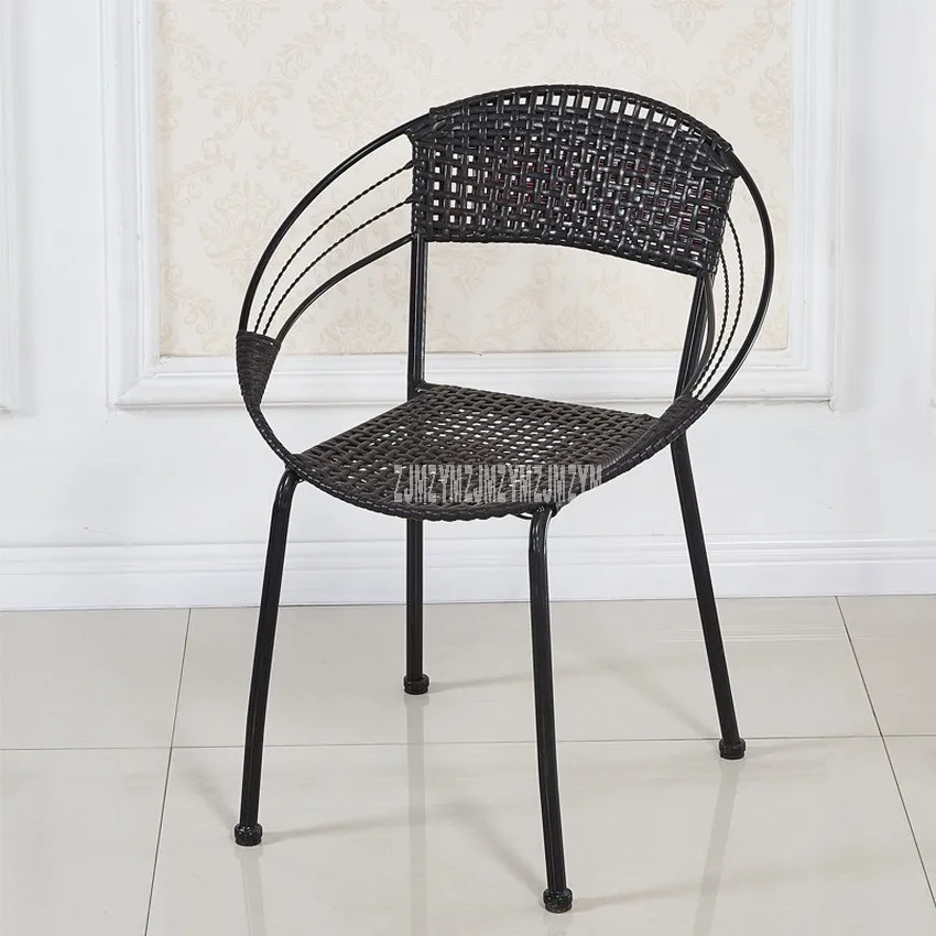 1 комплект 2 шт. плетеное кресло для отдыха из ротанга простой PE ротанга стальной каркас балкон гостиная стул Луна Форма спинки для взрослых M/L - Цвет: M normal Coffee