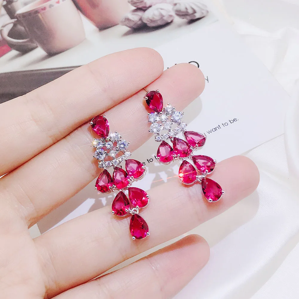

YUN RUO Ladies Luxury Red Zircon Stone Stud Earring S925 Silver Pin Hypoallergenic Woman Fashion Bride Jewelry Drop Shipping