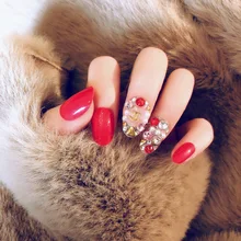 Ins24 шт готовой продукции поддельные ногти красный круглый носок ногтей патч-стиль Алмазный Набор Маникюр готовой продукции маникюрные шт S29