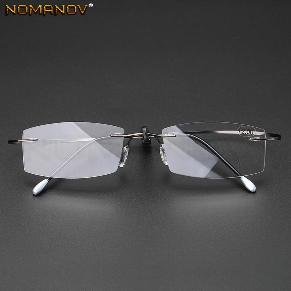 Titanium Frame Ultra Light Memory Super Stretch Temple Anti-fatigue Rimless Reading Glasses 0.75 1 1.5 1.75 2 2.25 To 4 3