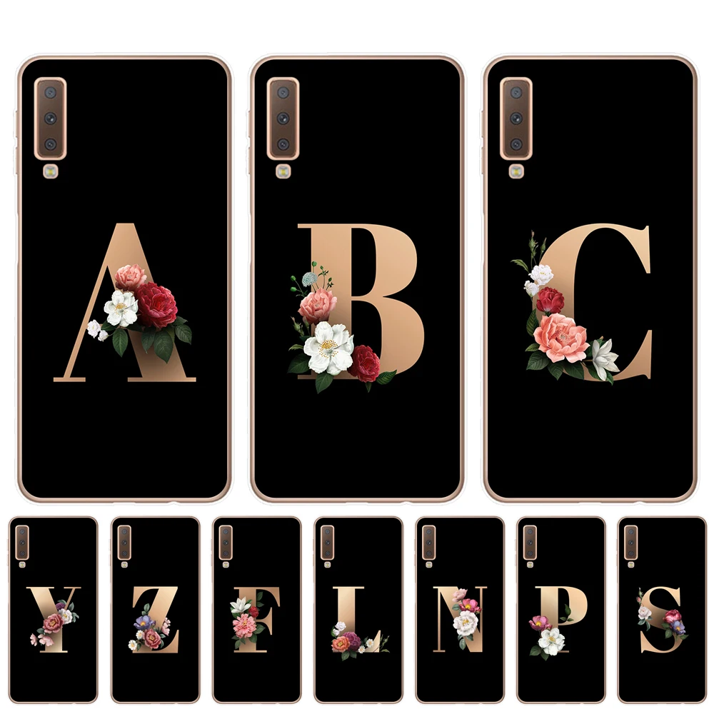 Классический элегантный цветочный 26 Алфавит шрифт письмо чехол для телефона samsung A7 A9 A6 A8 Plus Note 9 10 Pro Чехол из мягкого ТПУ Capinha