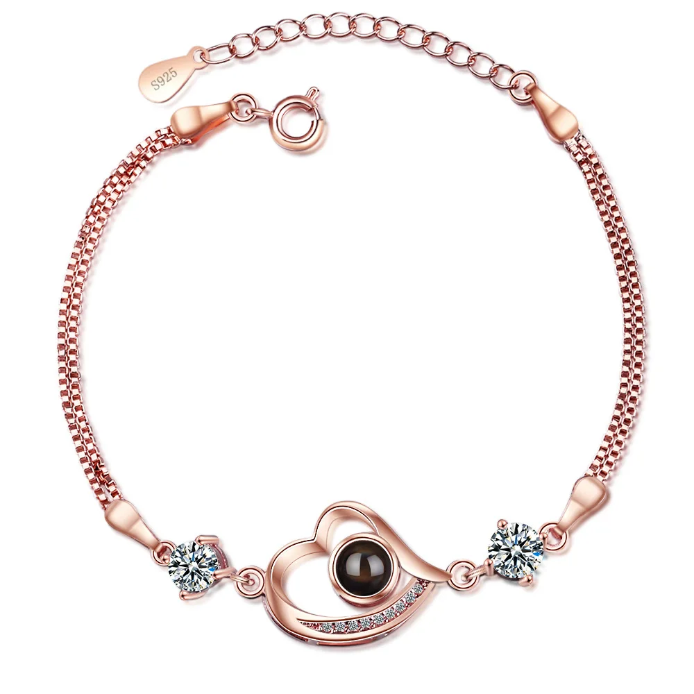 

2019 Love Memory Girl Heart 100 Languages I Love You Project Heart Shape Bracelets
