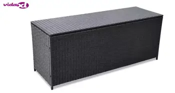 

VidaXL Black Outdoor Storage Box Poly Rattan Suitable For Garden Can Double As A Bench 150x50x60 Cm Garden Chair