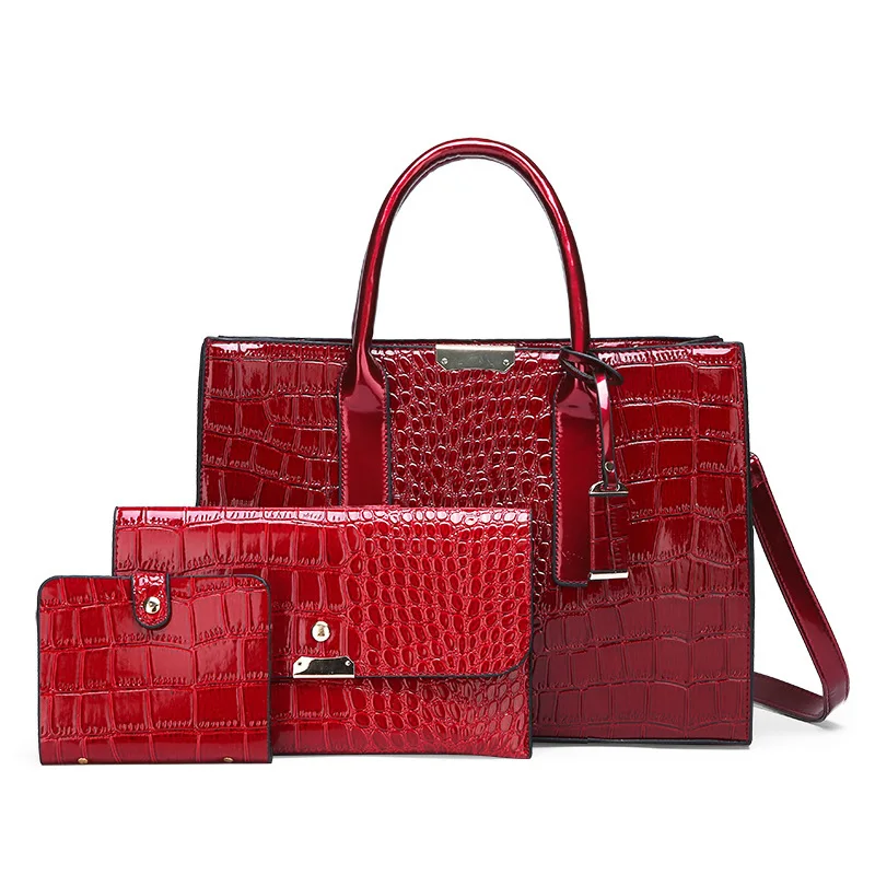 

2019 New Style Europe And America Fashion Crocodile Pattern Embossed Different Size Bags Three-piece Set Shoulder Bag Shoulder H