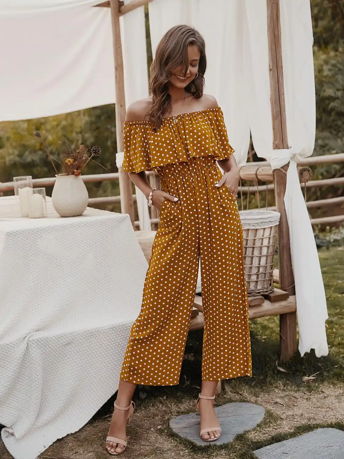 Casual Formal Jumpsuit Elegant Overalls For Women Long Pants Plus Size Dot Loose Open Jump Suit One Piece Clothes Rompers Body