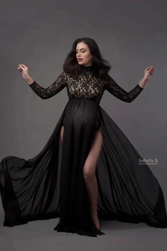 Fancy Lace Maternity Dresses For Photo Shoot Sexy Split Side Pregnancy Dress Maxi Gown Long Pregnant Women Photography Prop 2020 (6)