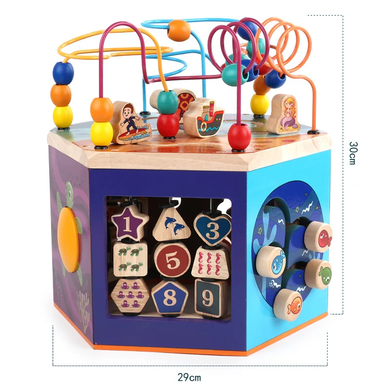 

Wooden Oceans Six-Sided Large Bead-stringing Toy Large Beaded Bracelet Bead-stringing Toy Treasure Chest Large Size Multi-functi