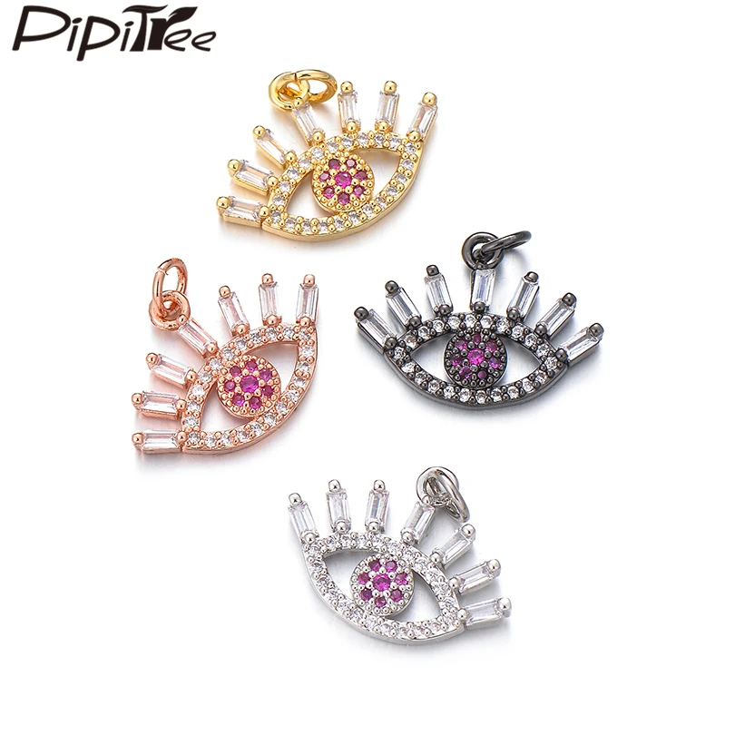 

Pipitree Shiny Paved Cubic Zirconia Evil Eye Pendant Charms for Jewelry Making Copper Vacuum Gold Color Charms DIY Accessories