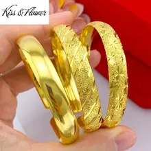 

KISS&FLOWER BR13 Fine Jewelry Wholesale Hot Fashion Woman Girl Mother Birthday Wedding Gift Vintage Star 24KT Gold Cuff Bracelet