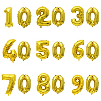 

32 Inch Gold Digit Balloons 10 20 30 40 50 60 70 80 90 Years Adult Old Birthday Party Wedding Anniversary DIY Ballons Decoration