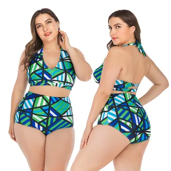 

Fashion Swimwear Women 2020 Plus Size Sexy Summer Halter Sling Backless Print Bikini Split Swimsuit maillot de bain femme L41