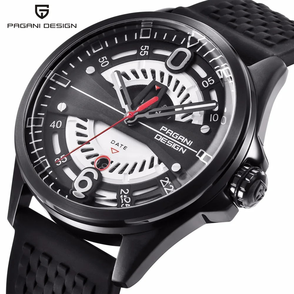 

PAGANI DESIGN Brand Fashion Silver Case Men's Watch Skeleton Dial Japanese Quartz Clock Silicone Strap Wristwatches dropshipping