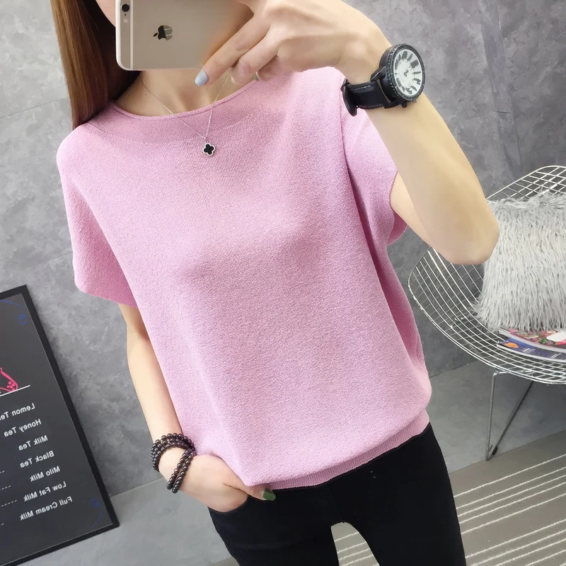 9233 Стиль ice silk Круглый воротник: однотонный топ с коротким рукавом Футболка с Бэтменом 25-1st пол, 11th строки, 2nd полка - Цвет: see chart