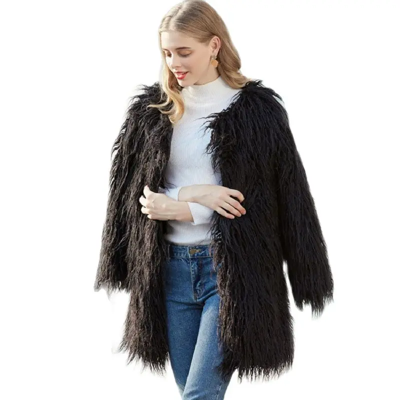 

European and American New Fashion Women Winter Clothes Imitation Mongolia Sheep Fur coat women's Faux Fur Coat