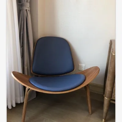 JOYLOVE Three-Legged Shell Chair Ash Plywood Fabric Upholstery Living Room Furniture Modern Lounge Shell Chair dining chairs Walnut navy