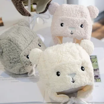 

New Cute Bear Baby Earmuffs Hats Winter Velvet Warm Infant Caps Cartoon Soft Beanie Cap for Baby Boys Girls Hats Photography